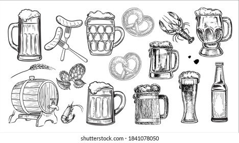 Vector sketch illustration with a set of beer. Oktoberfest concept