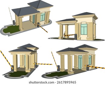 vector sketch illustration silhouette architectural design of security guard post building with portal for security