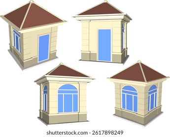 vector sketch illustration silhouette architectural design of security guard post building with portal for security