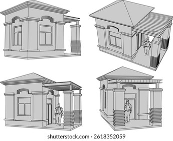 vector sketch illustration silhouette architectural design of security guard post building with portal for security