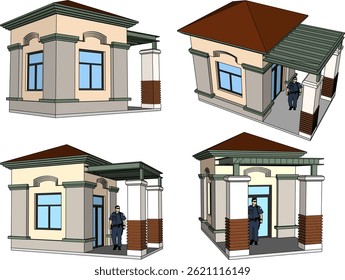 vector sketch illustration silhouette architectural design of security guard post building with portal for security 