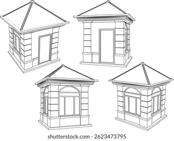 vector sketch illustration silhouette architectural design of security guard post building with portal for security