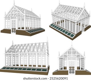 Vector sketch illustration silhouette of classic vintage ethnic greenhouse building design for plant growth