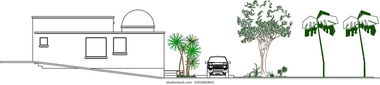 Vector sketch illustration of the silhouette of the construction detail of a classic vintage ethnic colonial cafe building