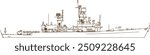 Vector sketch illustration silhouette design detailed image of a combat aircraft carrier sailing at sea