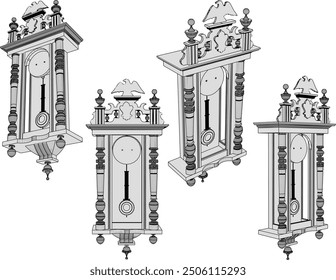 Vector sketch illustration silhouette design of old classic vintage clock