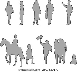 Vector sketch illustration of a silhouette design of a human doing a hobby activity with family and beloved friends