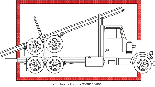Vector sketch illustration of silhouette design of industrial truck vehicle heavy equipment material in box frame