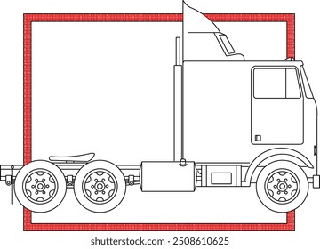 Vector sketch illustration of silhouette design of industrial truck vehicle heavy equipment material in box frame 