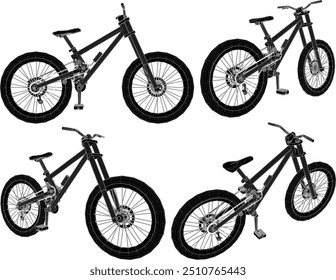 Vector sketch illustration silhouette design image of young man bicycle for freestyle downhill sport down the mountain