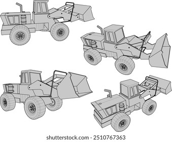 Vector sketch illustration silhouette design image toy car vehicle heavy equipment excavator room decoration and wardrobe shelf