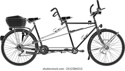 Vector sketch illustration silhouette design image of racing tandem bicycle for pair cycling