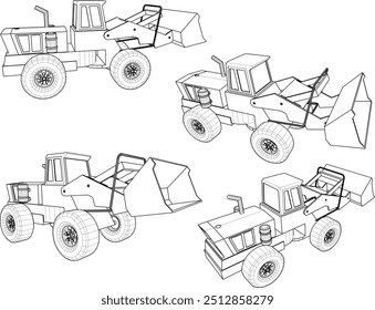 Vector sketch illustration silhouette design image toy car vehicle heavy equipment excavator room decoration and wardrobe shelf