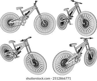 Vector sketch illustration silhouette design image of young man bicycle for freestyle downhill sport