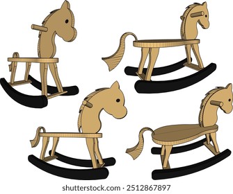 Vector sketch illustration silhouette design image of wooden rocking horse toy for children