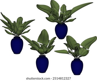 Vector sketch illustration silhouette design image of ornamental plants in pots for home interior