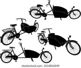 Imagen de diseño de silueta de ilustración de boceto de Vector de la vieja bicicleta clásica vintage con equipaje en el frente