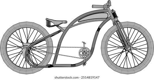 Vector sketch illustration silhouette design image of modern classic vintage ethnic modified racing bike with big wheels