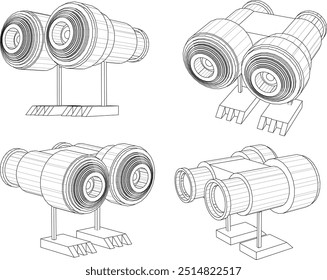 Vector sketch illustration silhouette design image of children's toy binoculars decoration shelf cupboard