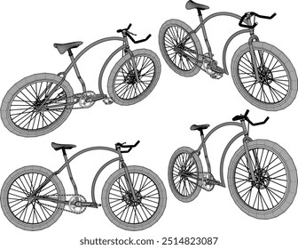 Vector sketch illustration silhouette design image of classic vintage ethnic old bicycle with big wheels