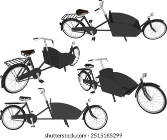 Vector sketch illustration silhouette design image of old classic vintage bicycle with luggage luggage in front