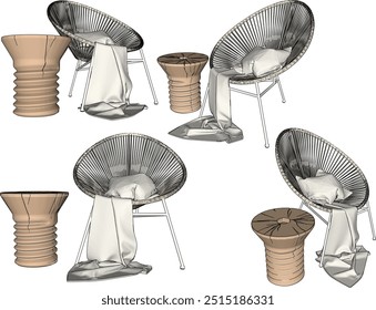 Vector boceto ilustración silueta diseño Imagen de muebles silla y mesa relajante en la terraza de la sala de estar