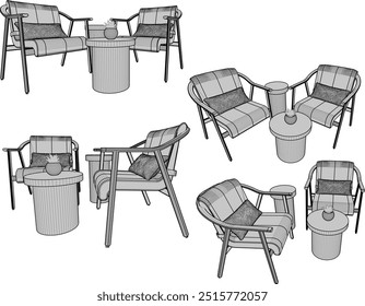 Vector sketch illustration silhouette design image of modern minimalist living room chair and table furniture 