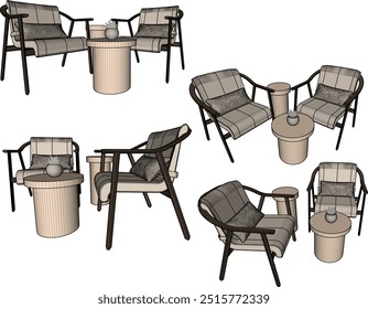 Vector sketch illustration silhouette design image of modern minimalist living room chair and table furniture 