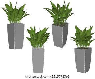 Vector sketch illustration silhouette design image of ornamental plants in pots for home interior