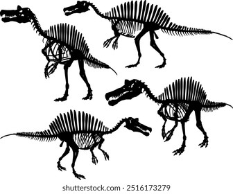 Vector sketch illustration silhouette design image of dinosaur animal skeleton toy room decoration and wardrobe shel