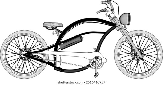 Vector sketch illustration silhouette design image of modern classic vintage ethnic modified bicycle with big wheels 