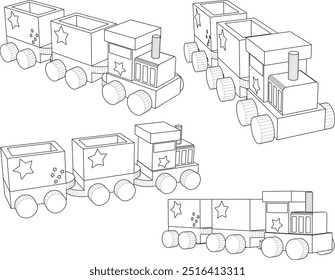 Vector sketch illustration silhouette design image of beautiful wooden train children's toy decoration shelf cupboard