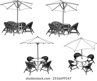 Vetor esboço ilustração silhueta design imagem da mobília da cadeira do salão para o jardim com telhado guarda-chuva 