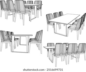 Vector sketch illustration silhouette design image of chair and table furniture for modern minimalist dining room interior