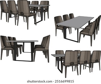 Vector sketch illustration silhouette design image of chair and table furniture for modern minimalist dining room interior