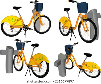 Vector sketch illustration silhouette design image of bicycle with safety lock for park parking
