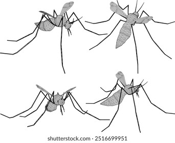 Projeto de silhueta do desenho do esboço do vetor imagem do animal do mosquito sugador do sangue com asas