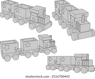 Vector sketch illustration silhouette design image of beautiful wooden train children's toy decoration shelf cupboard