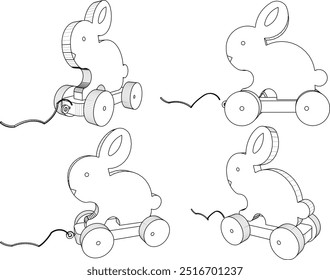 Vector sketch illustration silhouette design image of beautiful wooden push bunny doll toy decoration wardrobe shelf