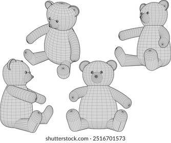 Vetor esboço ilustração silhueta projeto imagem de belo ursinho de pelúcia decoração de brinquedo para sala e prateleira do guarda-roupa