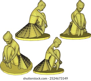 Vector sketch illustration silhouette design statue of ballerina playing ballet classic vintage ethnic abstract modern contemporary art