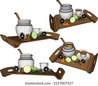Vector sketch illustration silhouette design of traditional ethnic spice health drink potion