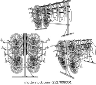 Vector sketch illustration silhouette design of portable bicycle parking for park and public place