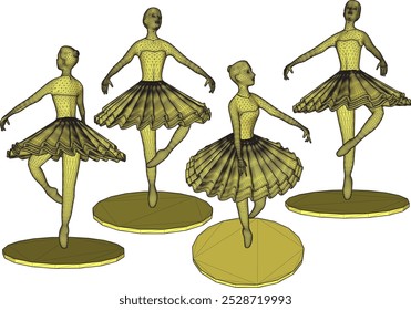 Vetor esboço ilustração silhueta design estátua de bailarina jogando balé clássico vintage étnico abstrato moderno arte contemporânea