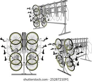 Vector sketch illustration silhouette design of portable bicycle parking for park and public place