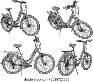Diseño de la silueta de la ilustración del boceto de Vector del viejo vehículo clásico del transporte de la bicicleta de la vendimia 