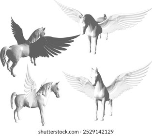 Vector sketch illustration silhouette design of mythical mythical animal unicorn with wide wings