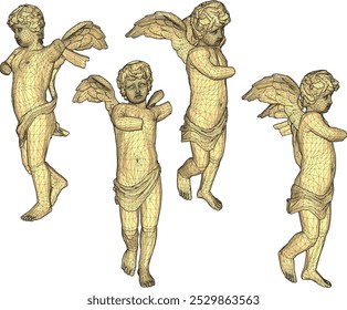 Vector sketch illustration silhouette design of classic vintage ethnic statue of little angel with wings 