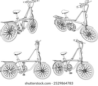 Vector sketch illustration silhouette design of child folding bicycle transportation vehicle for leisure cycling