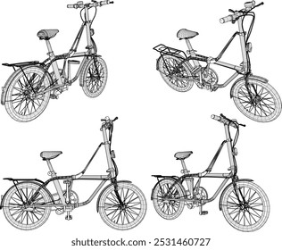 Vector sketch illustration silhouette design of child folding bicycle transportation vehicle for leisure cycling